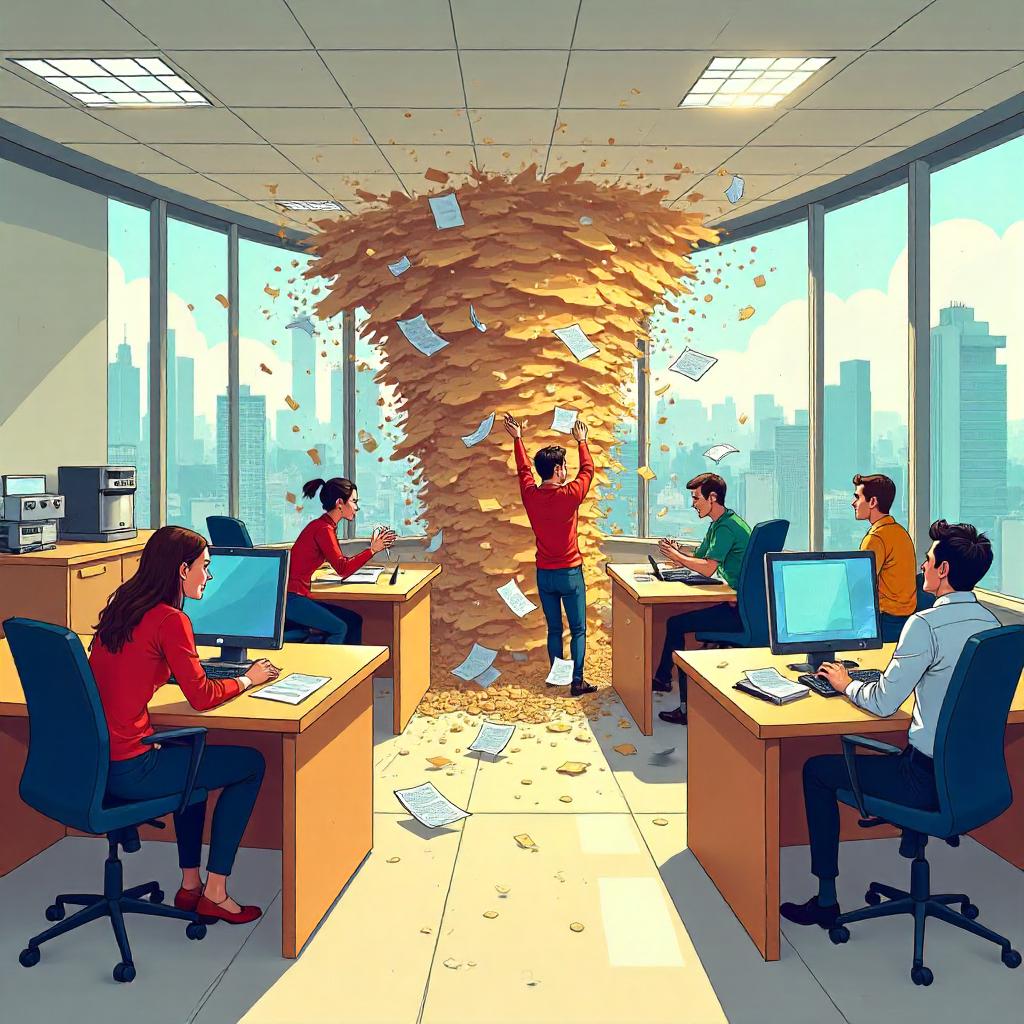 Cartoon Office Earthquake Chaos in the Skyscraper