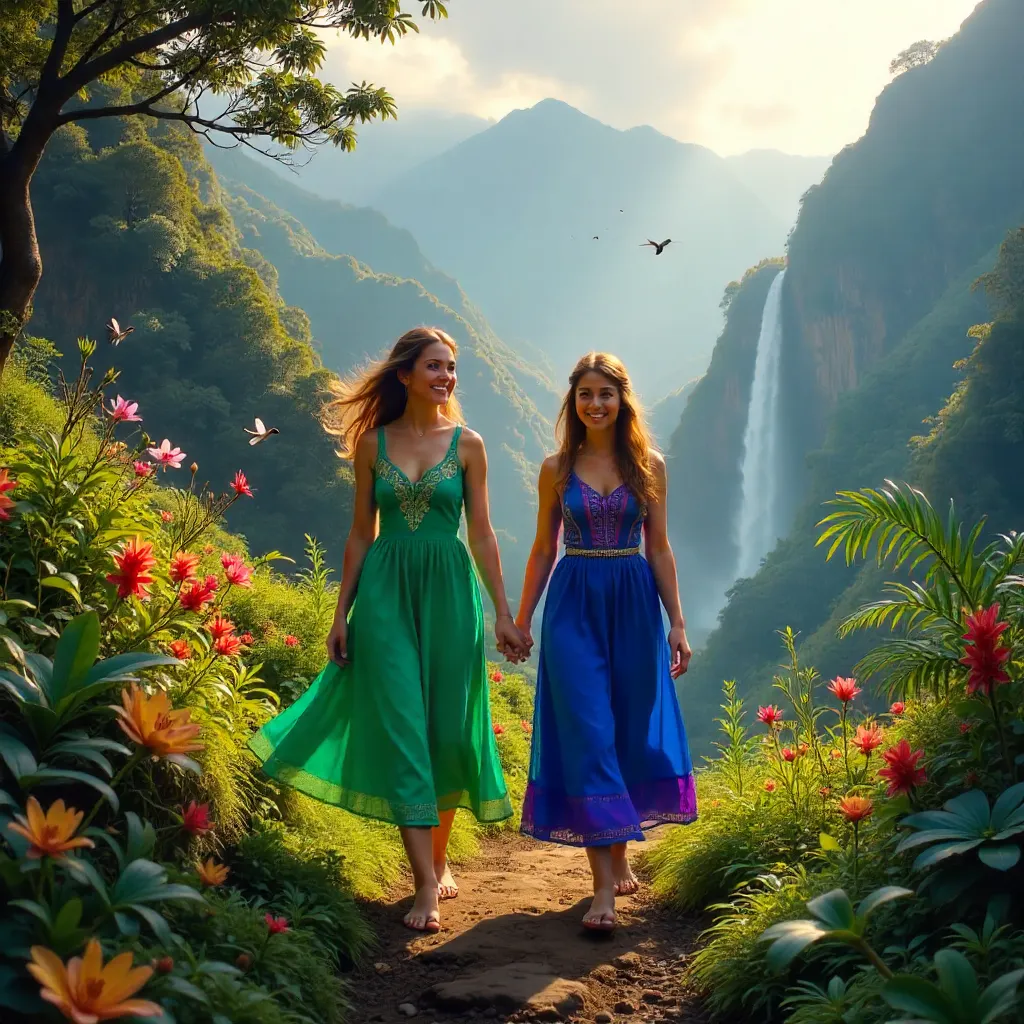 Two Sisters in Colorful Dresses in Tingo María Hills