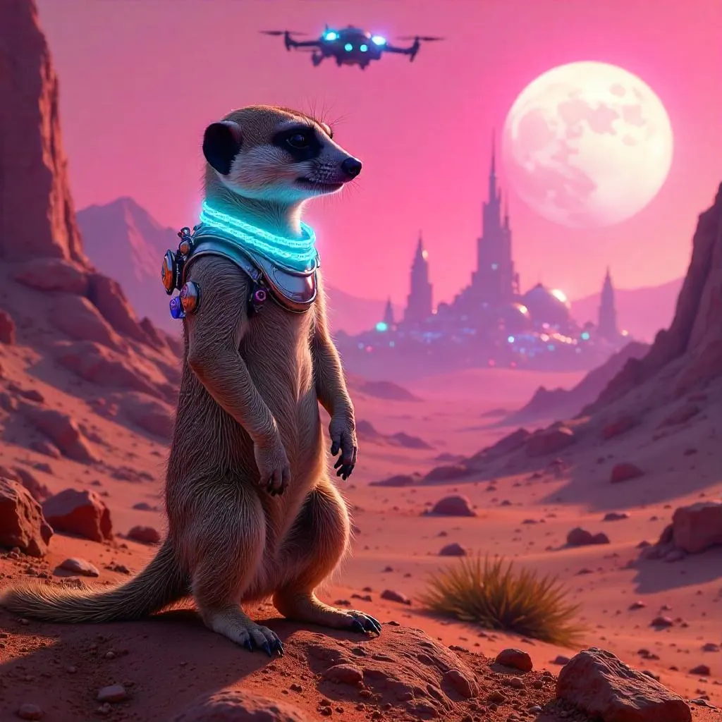 Meerkat Cyberpunk Sentinel on Mars