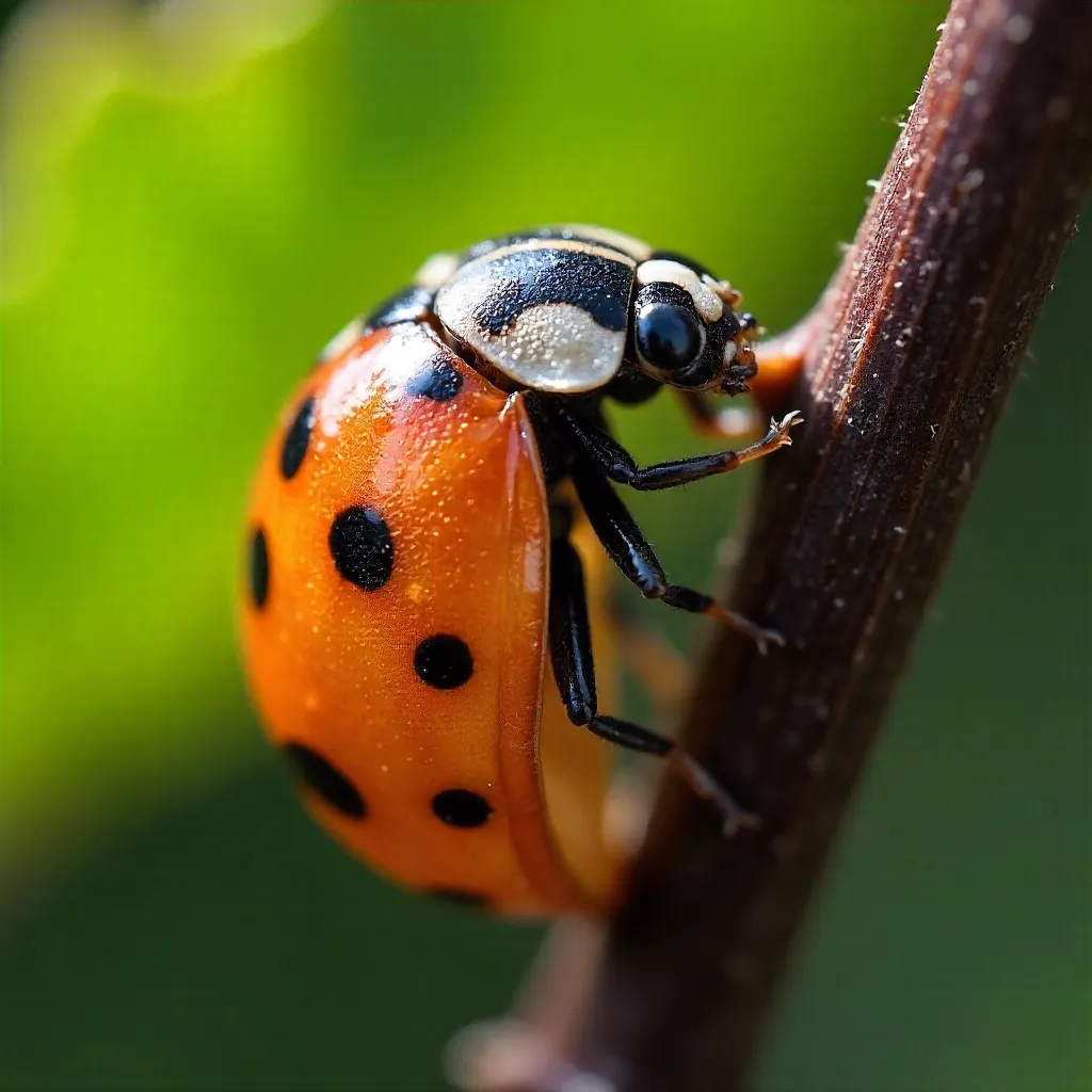Macro Close-Up: Ladybug Pupa on Thorny Twig