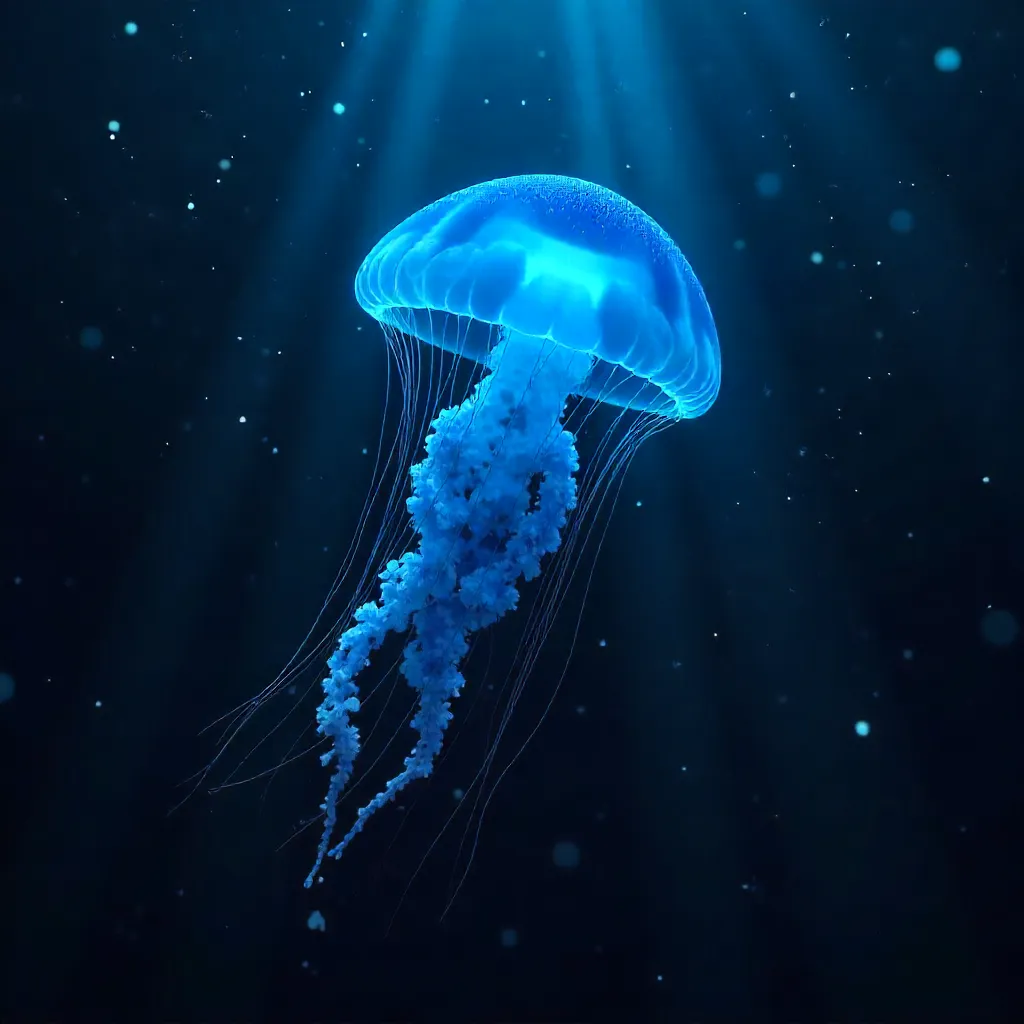 Luminescent Blue Jellyfish in the Deep Ocean