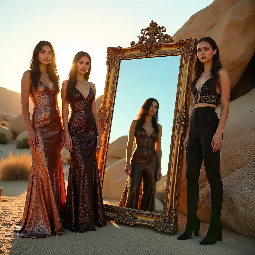 Desert Glamour: Models and a Giant Mirror in Joshua Tree