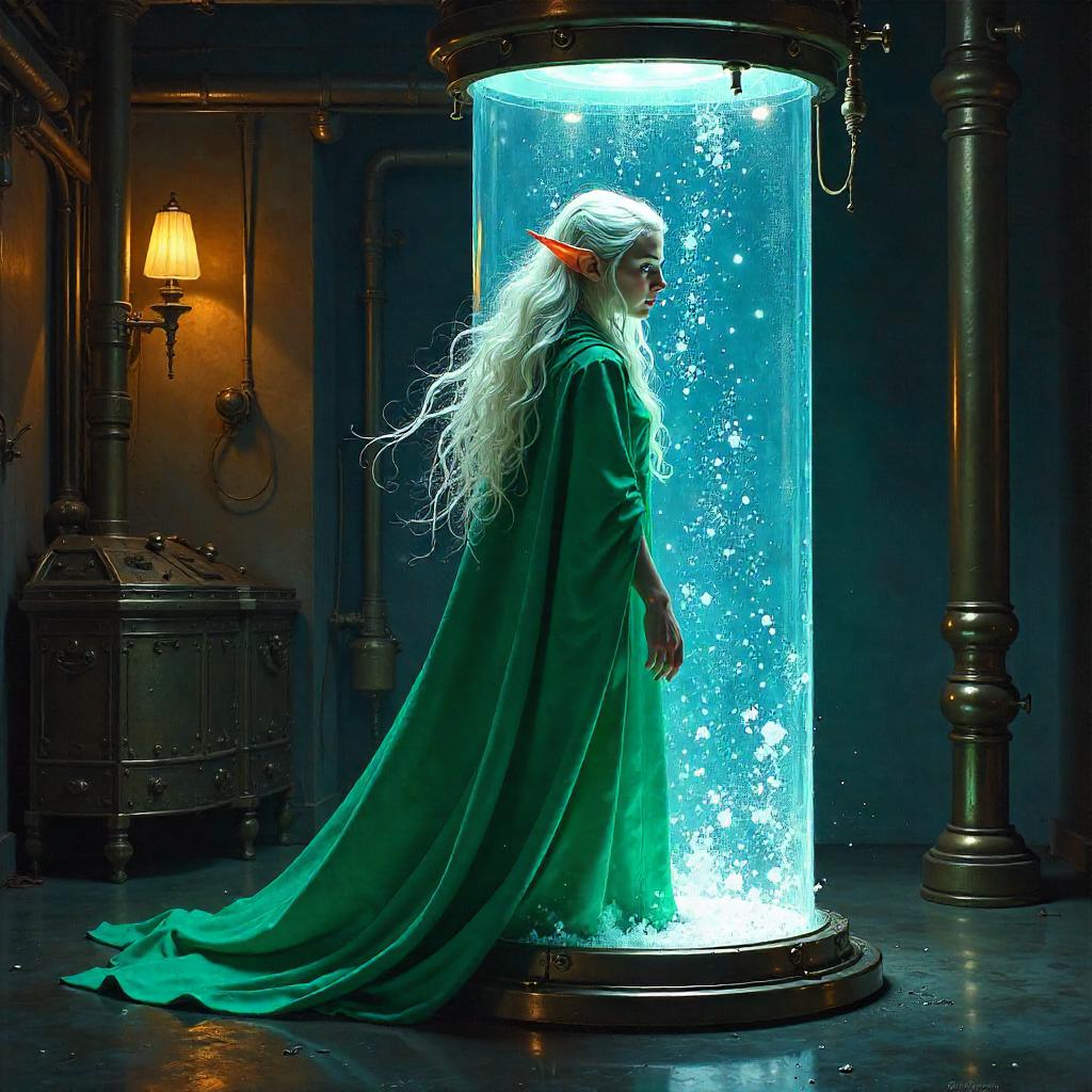 Elf in a Cryogenic Chamber: An Oil Painting