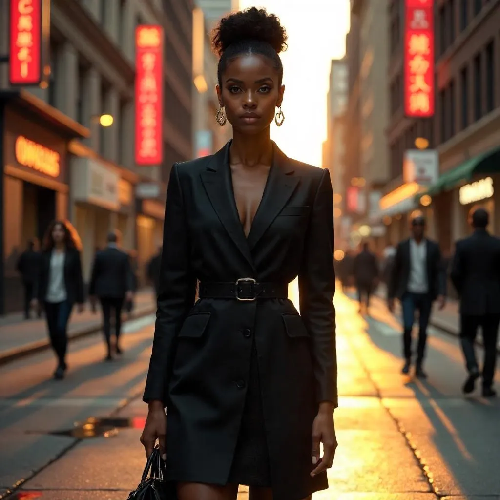 Elegant Black Woman in Downtown 3D Render