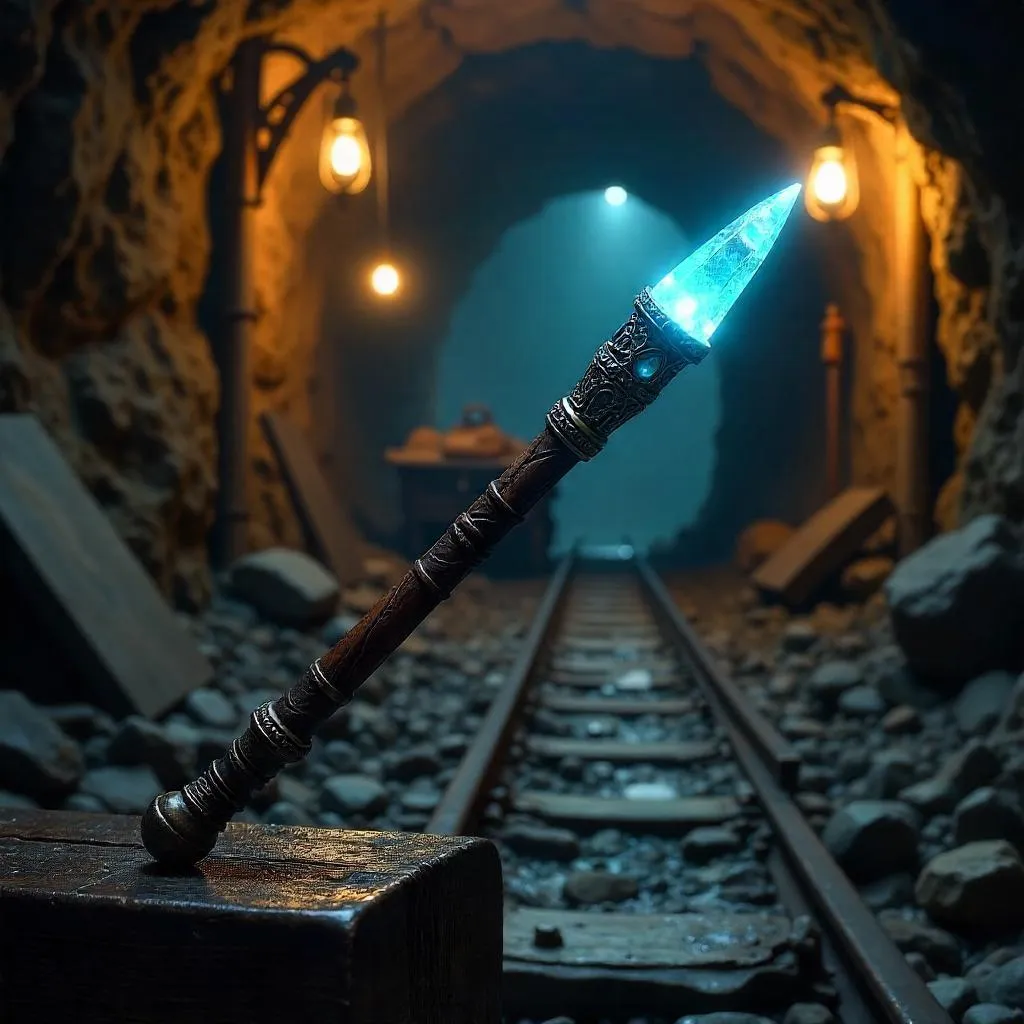 Photorealistic Magic Wand in a Dim Underground Mine