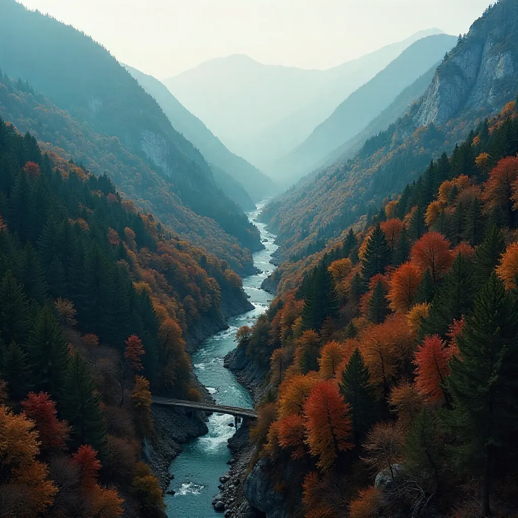 Mist-Kissed Autumn Valley from Above
