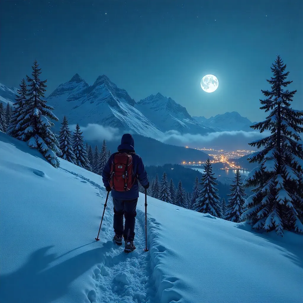 Moonlit Solitude in Veneto Snowy Hills