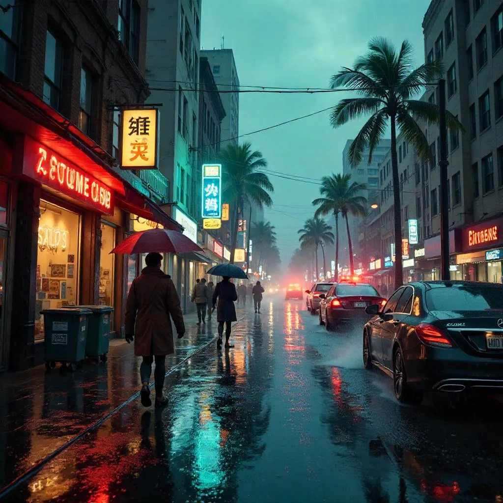 Hurricane in a Busy City Street