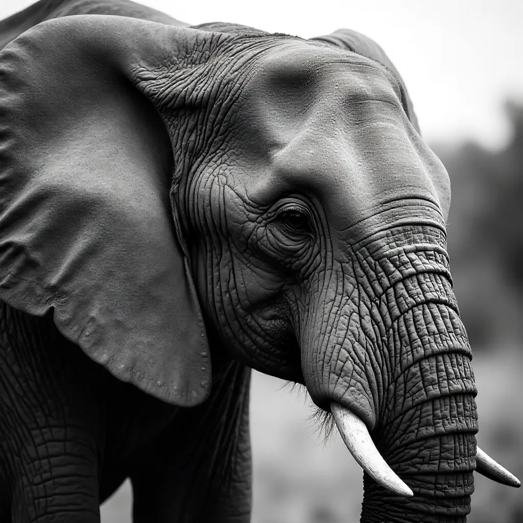 Serene Black-and-White Elephant Portrait from Arusha
