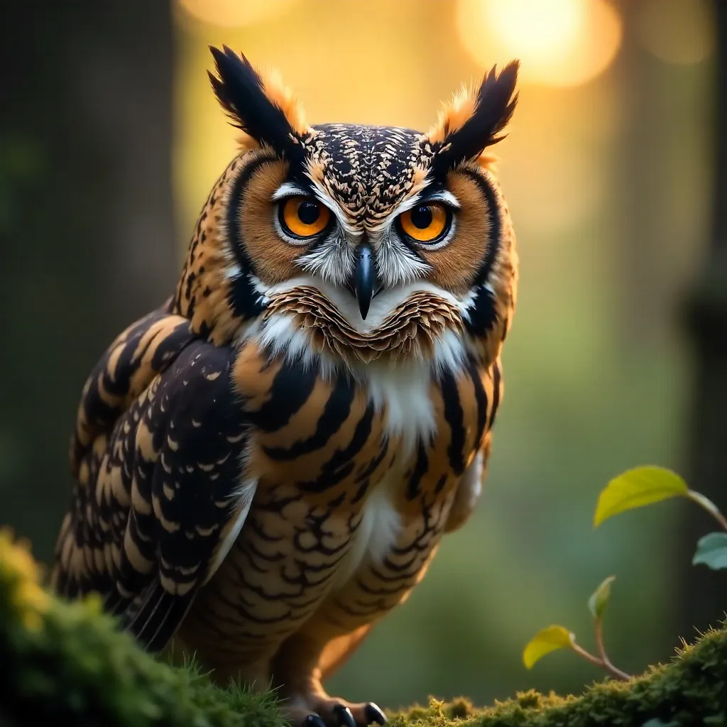 Close-Up Eurasian Eagle Owl Portrait in Nature