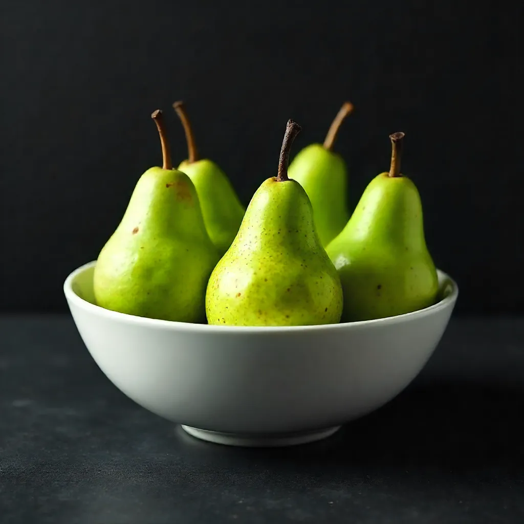 Fresh Green Pears in a Minimal White Bowl