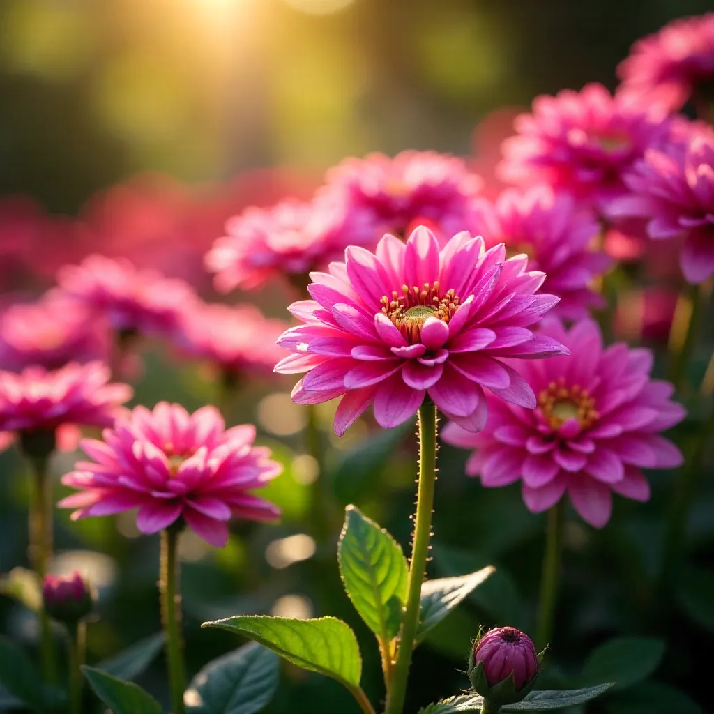 Sunlit Pink Chrysanthemums in Bloom