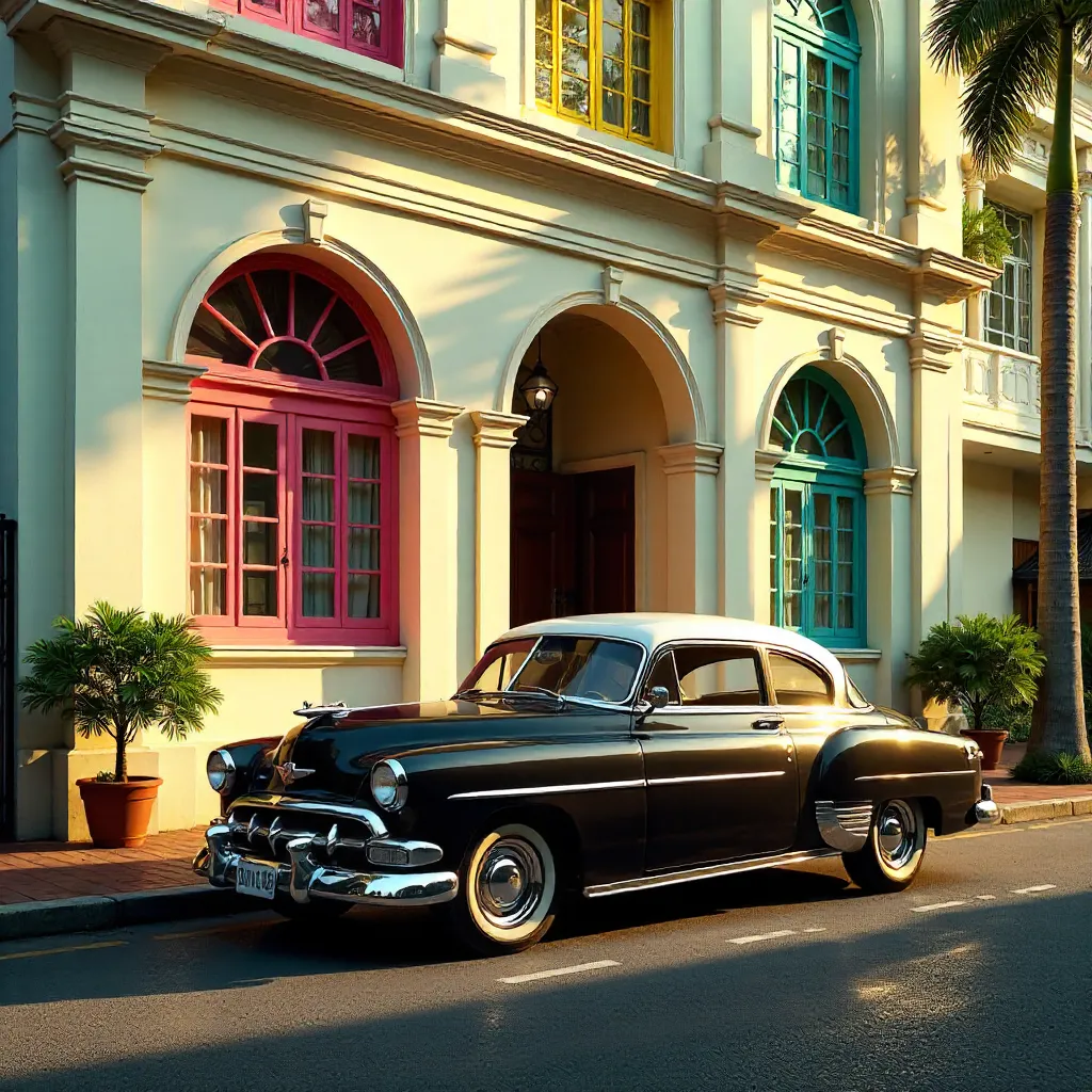 Vintage Car before Colorful Hill Street Police Station, Singapore