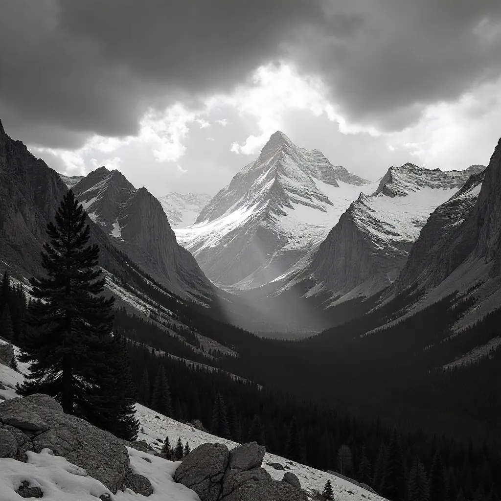 Dramatic Black-and-White Colorado Rockies Landscape