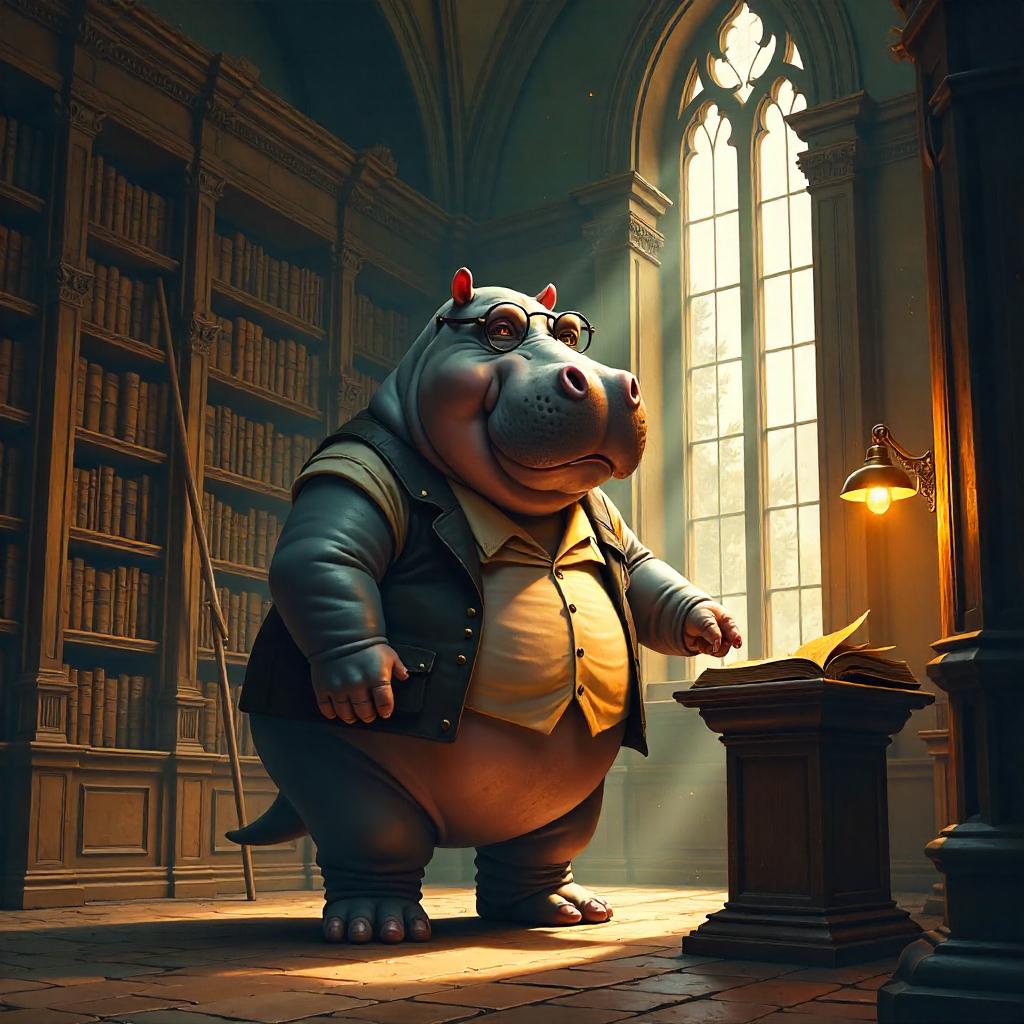 Hippo in an Ancient Library: Concept Art