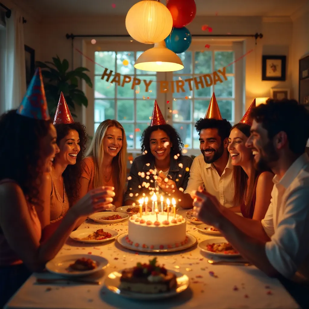 Joyful Indoor Birthday Celebration with Confetti