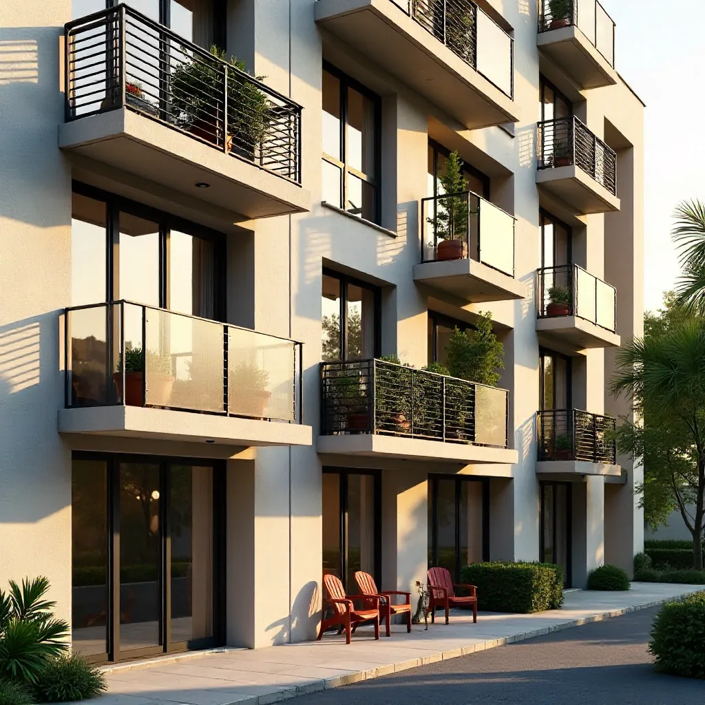 Close-Up of a Modern Apartment Facade with Balconies