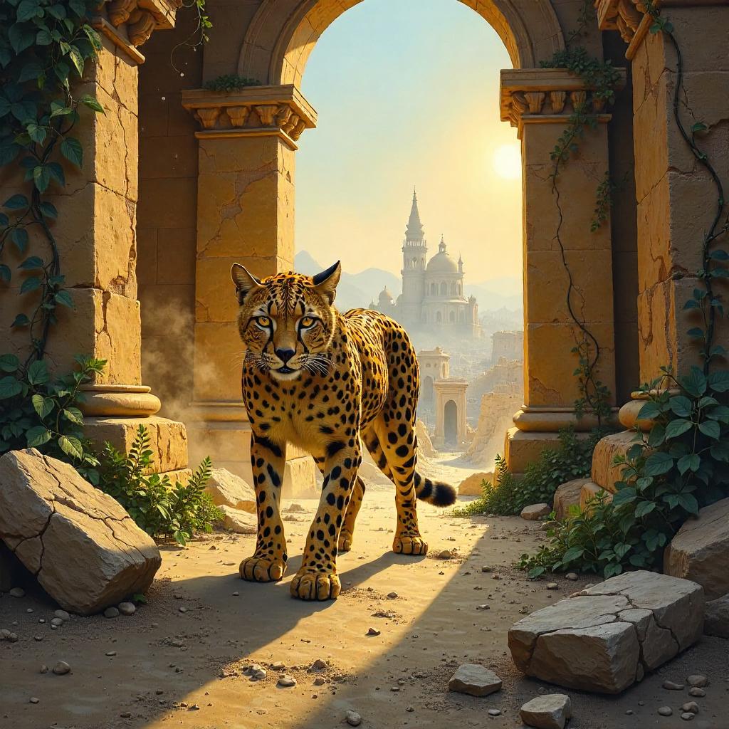 Cheetah in the Lost City: An Oil Painting