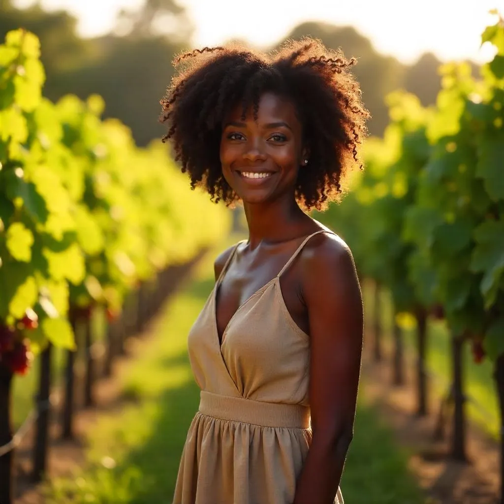 Sunlit Vineyard Portrait of a Black Woman