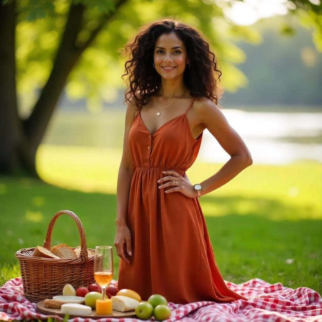 Confident Latina at a Sunny Park Picnic