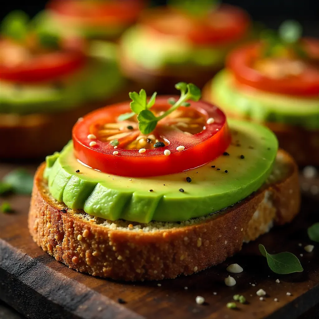Avocado Tomato Rye Bites with Sesame Seeds