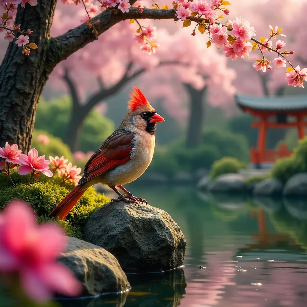 Red-crested Cardinal in Buenos Aires Japanese Garden