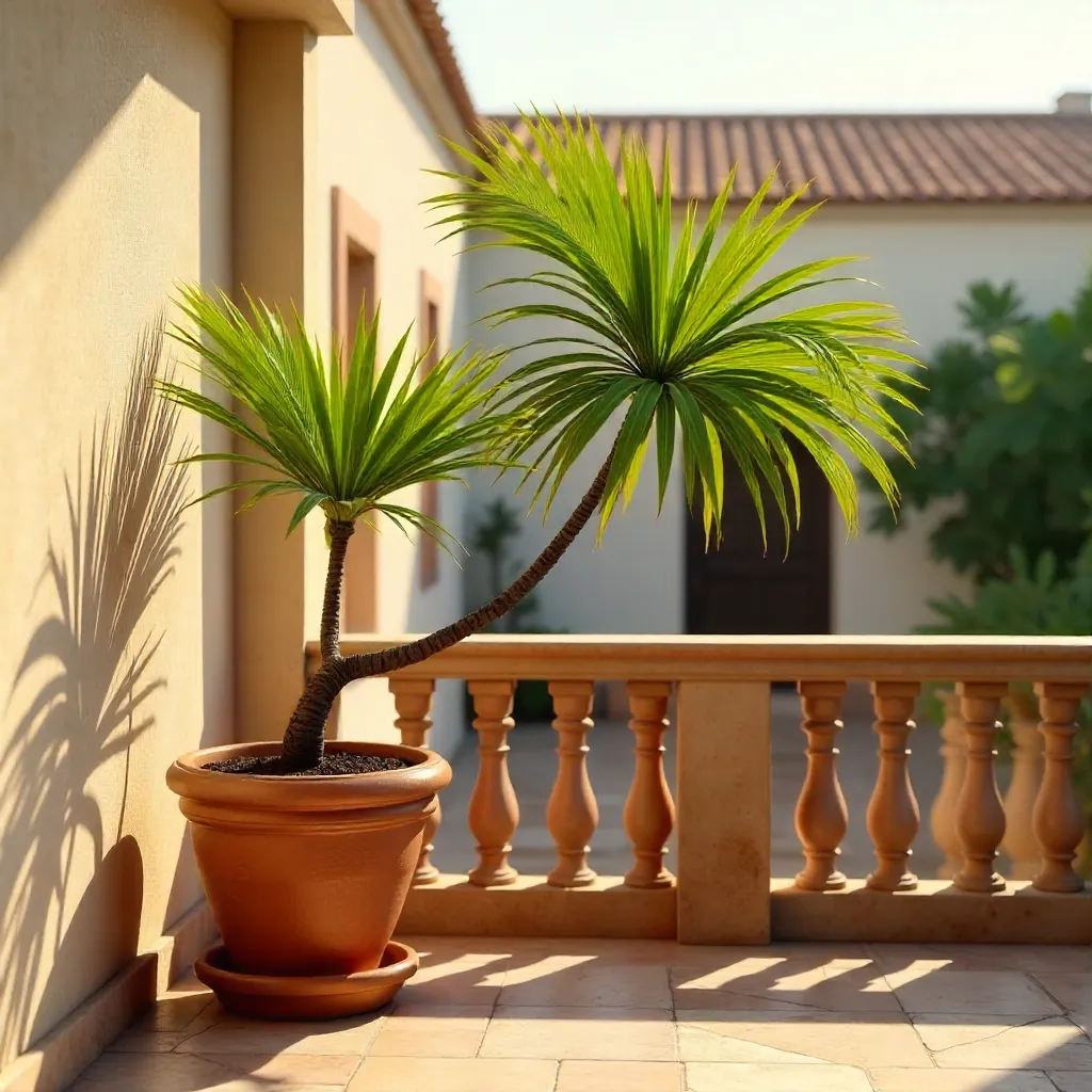 Solitary Palm in a Pot Casting Serene Afternoon Shadows