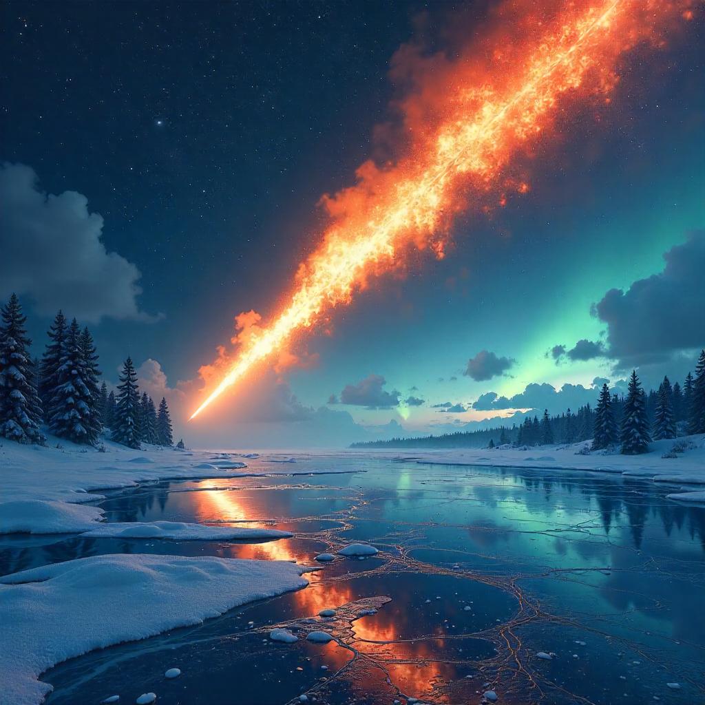 Meteor Over a Frozen Lake: Concept Art Scene