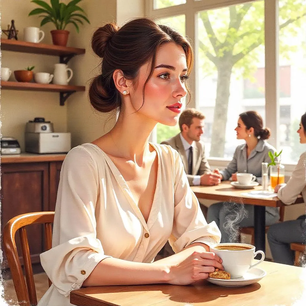 Watercolor Portrait in a Cozy Coffee Shop