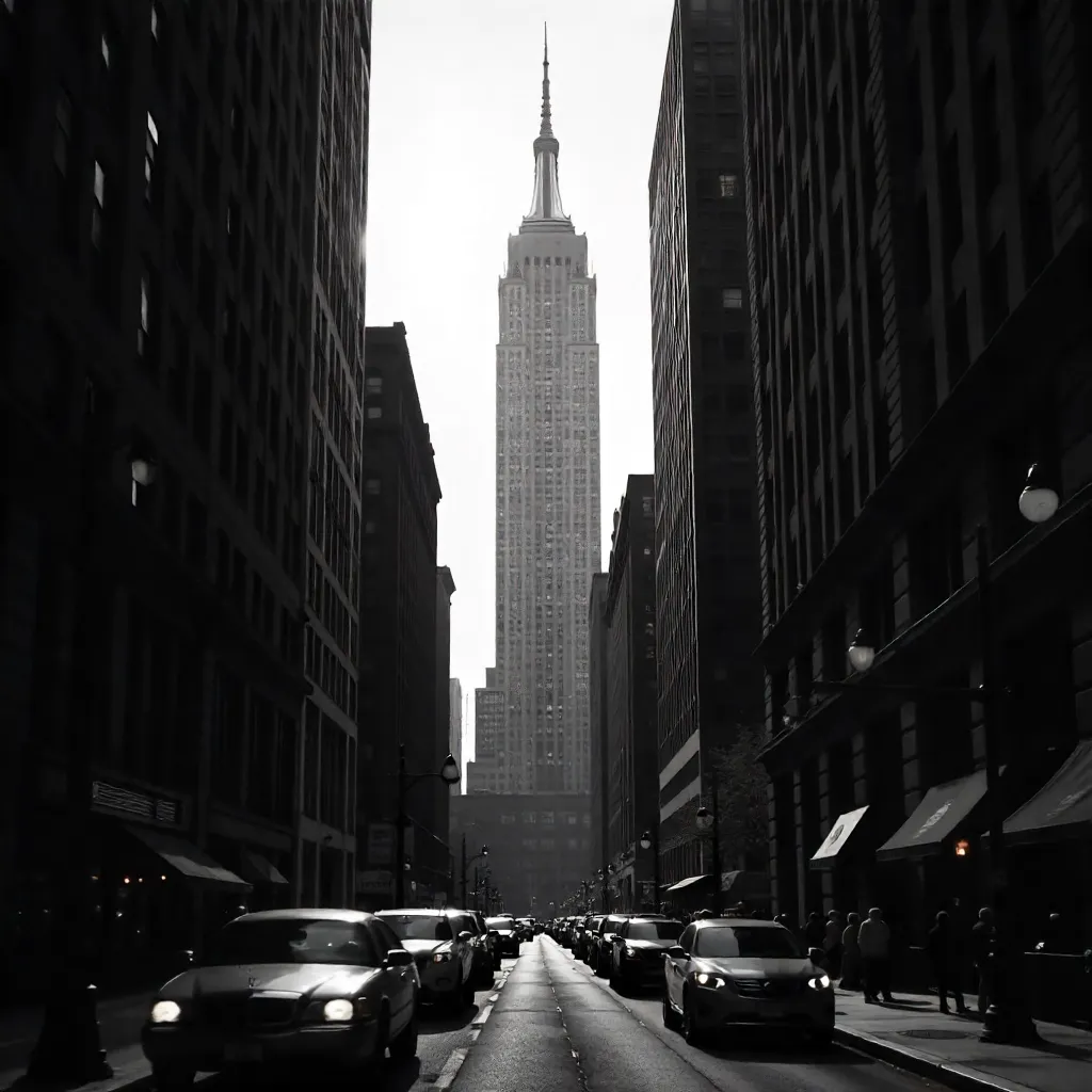 Monochrome Empire State Amid Manhattan Giants