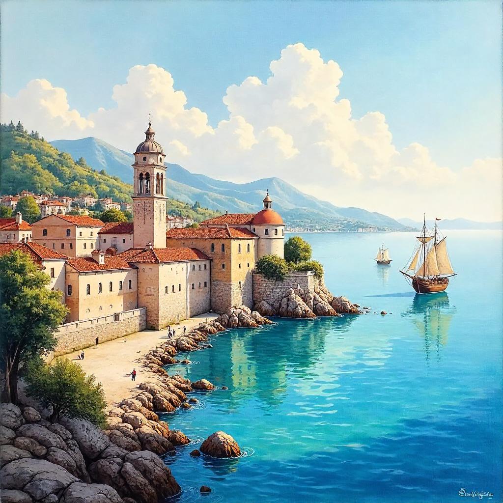 Renaissance Italian Ocean in Watercolor