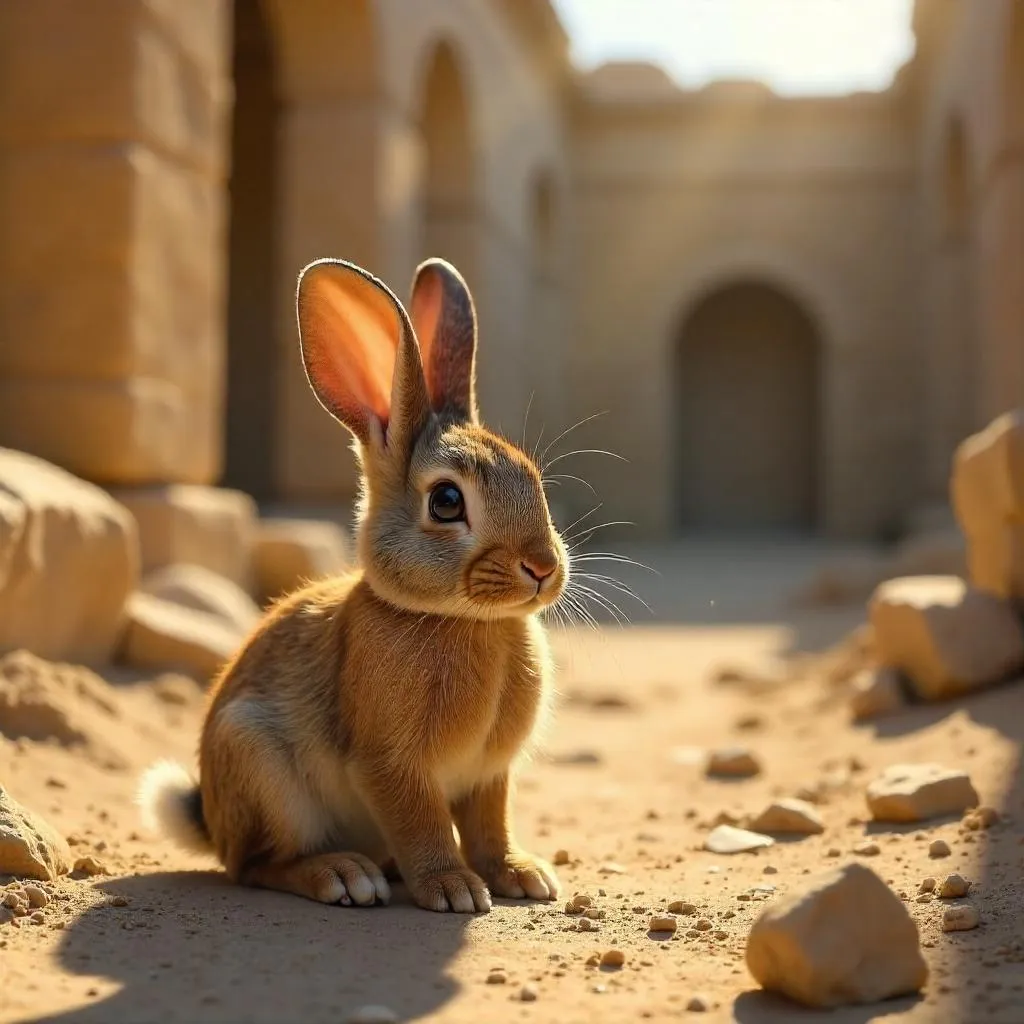 Photoreal Rabbit Amid Ancient Ruins