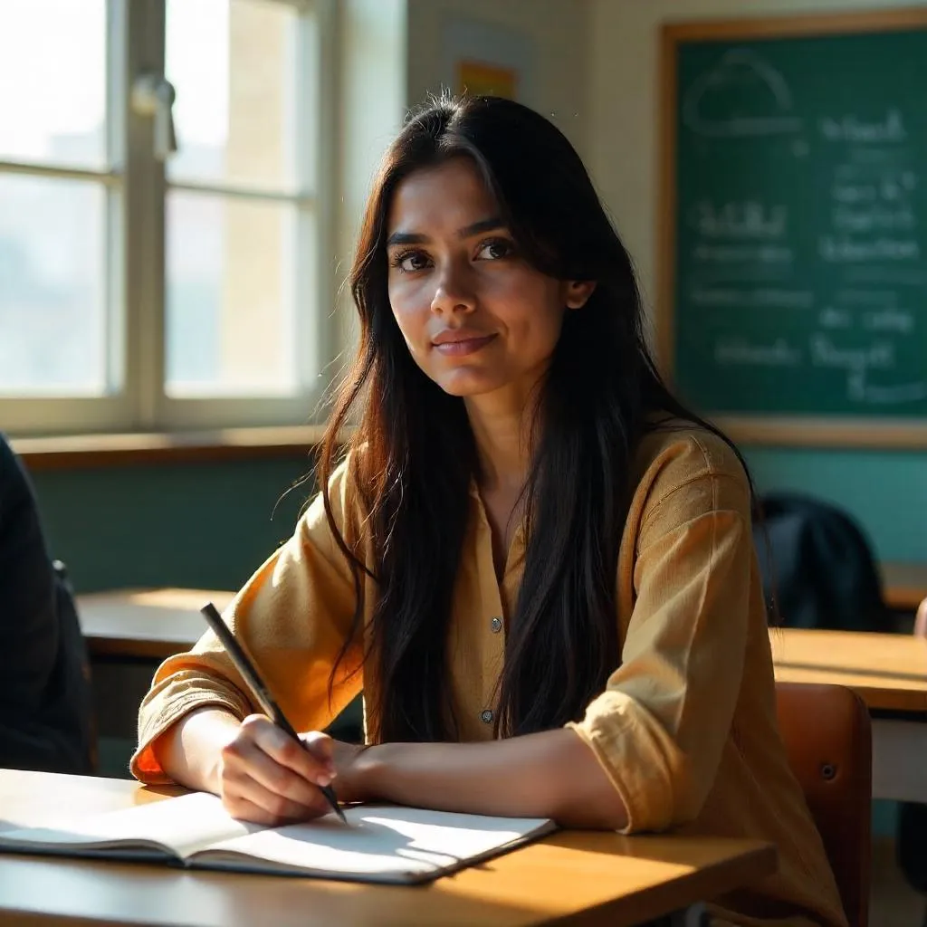 Photorealistic Indian Woman in a Classroom