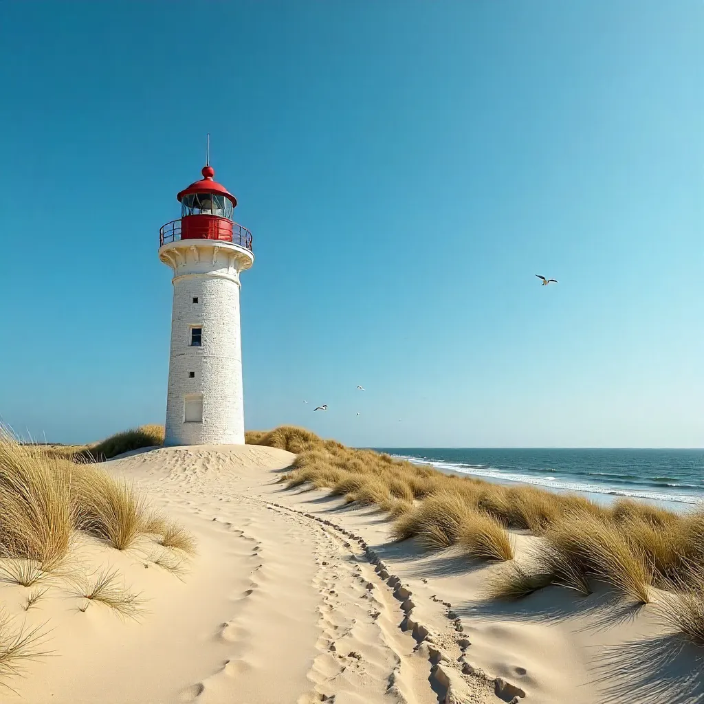 Lone Rubjerg Knude Lighthouse under a Blue Danish Sky