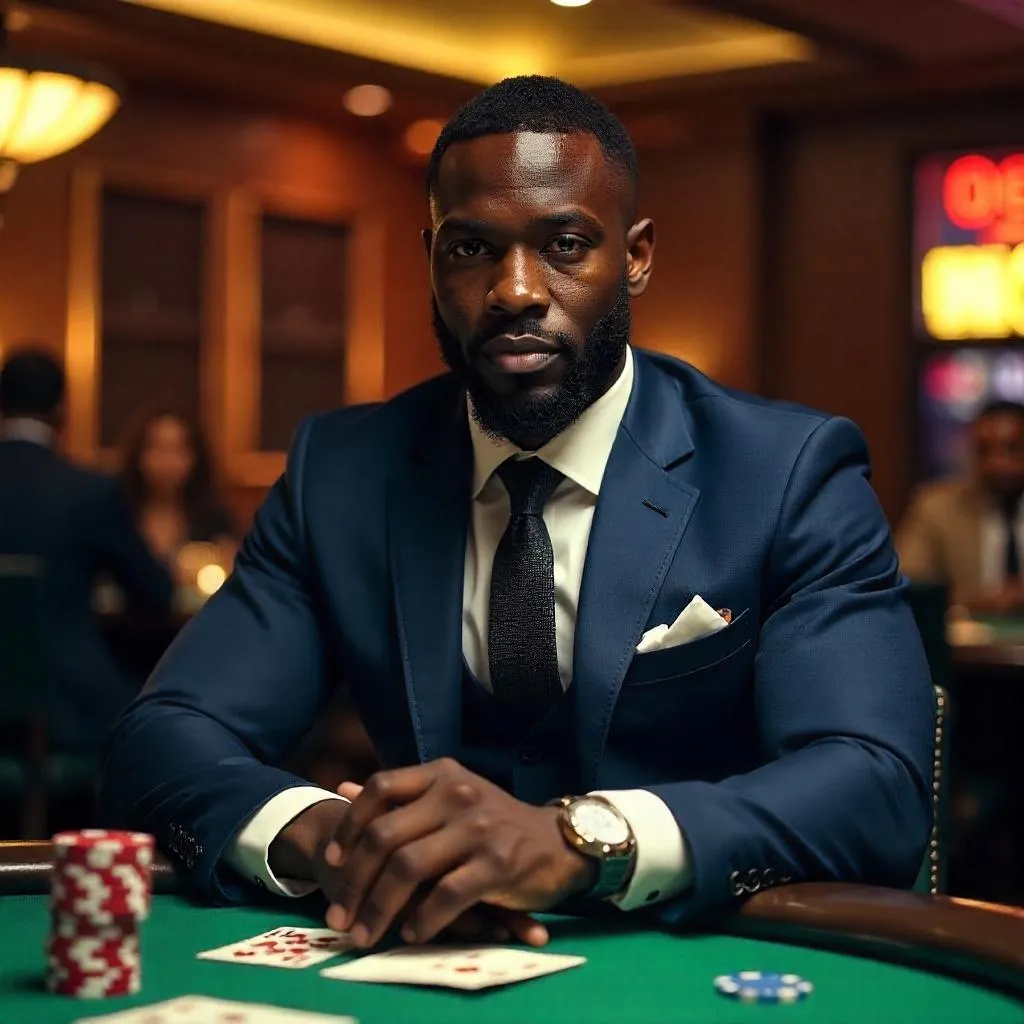 Strong Black Man in a Photorealistic Poker Room