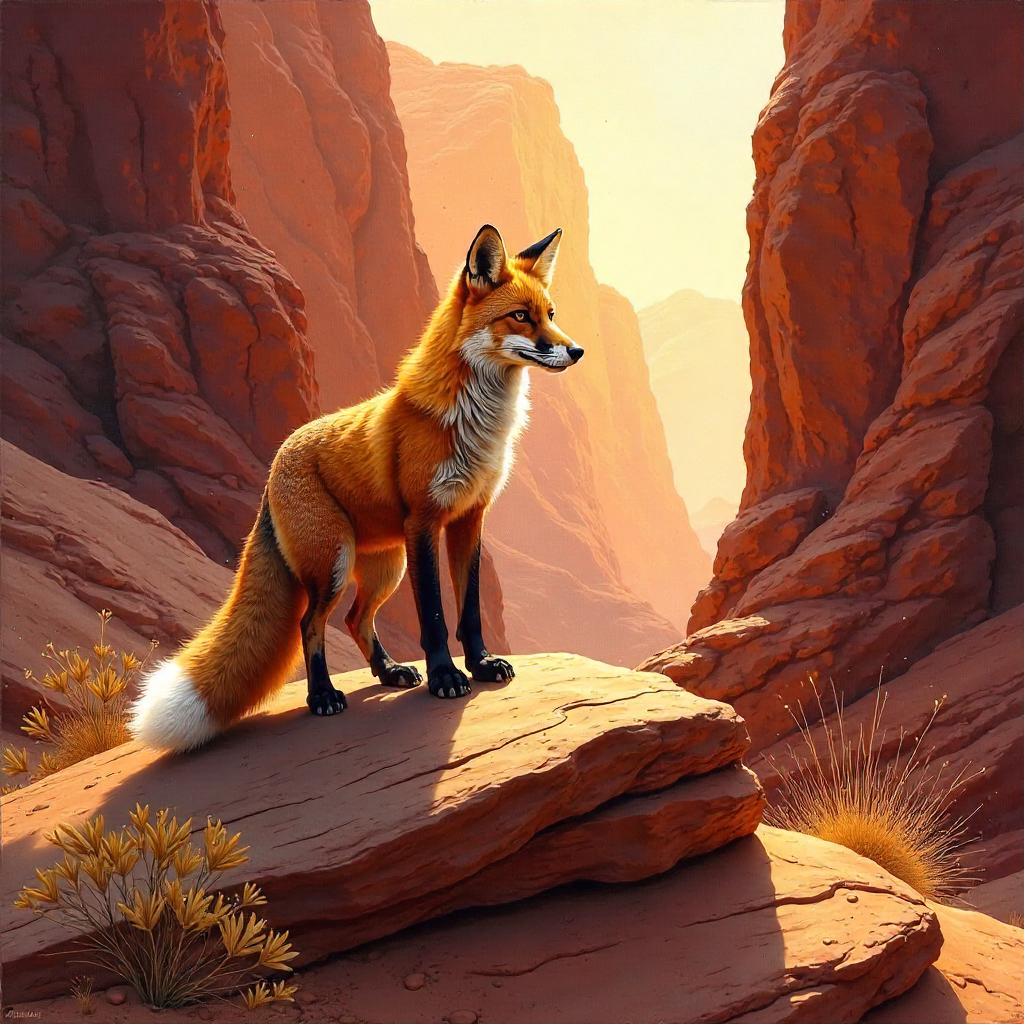 Desert Canyon Fox: An Oil Painting Scene