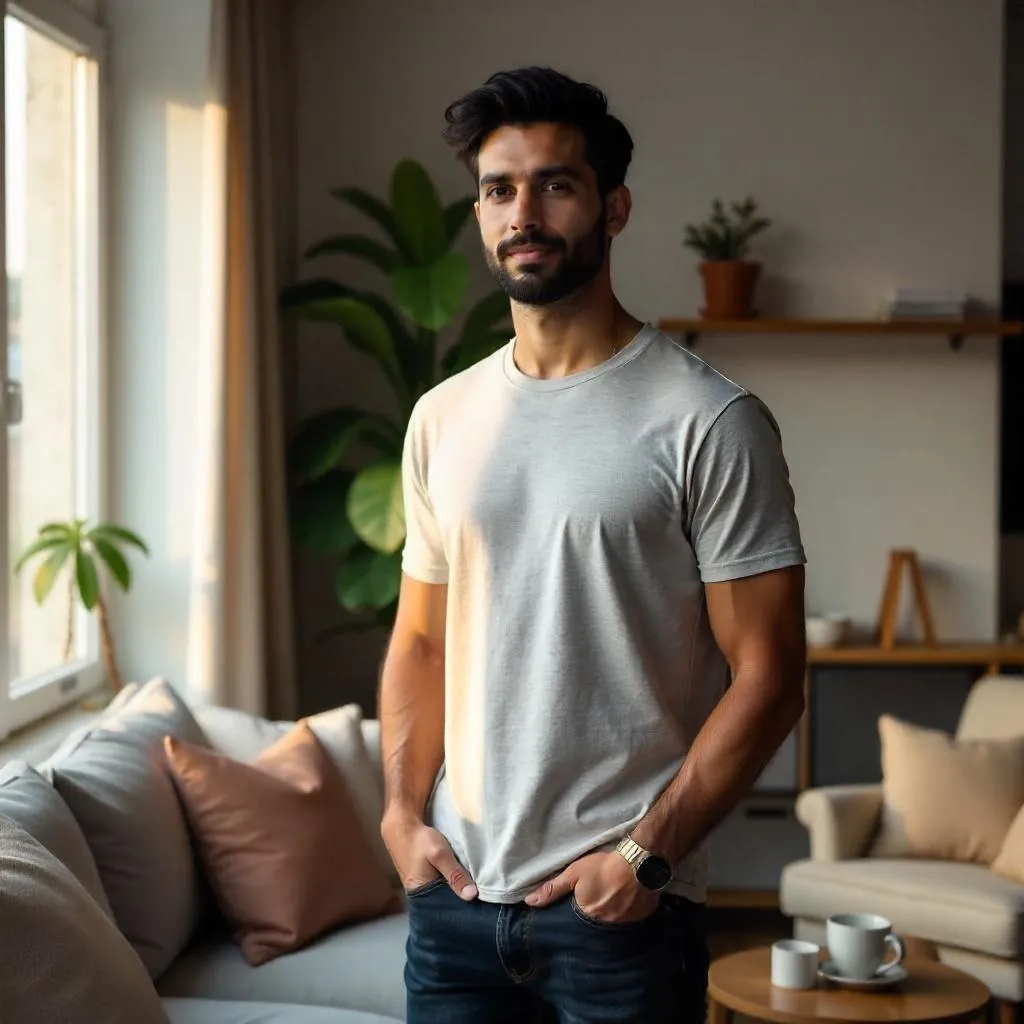 Photorealistic Portrait of a Handsome Indian Man at Home