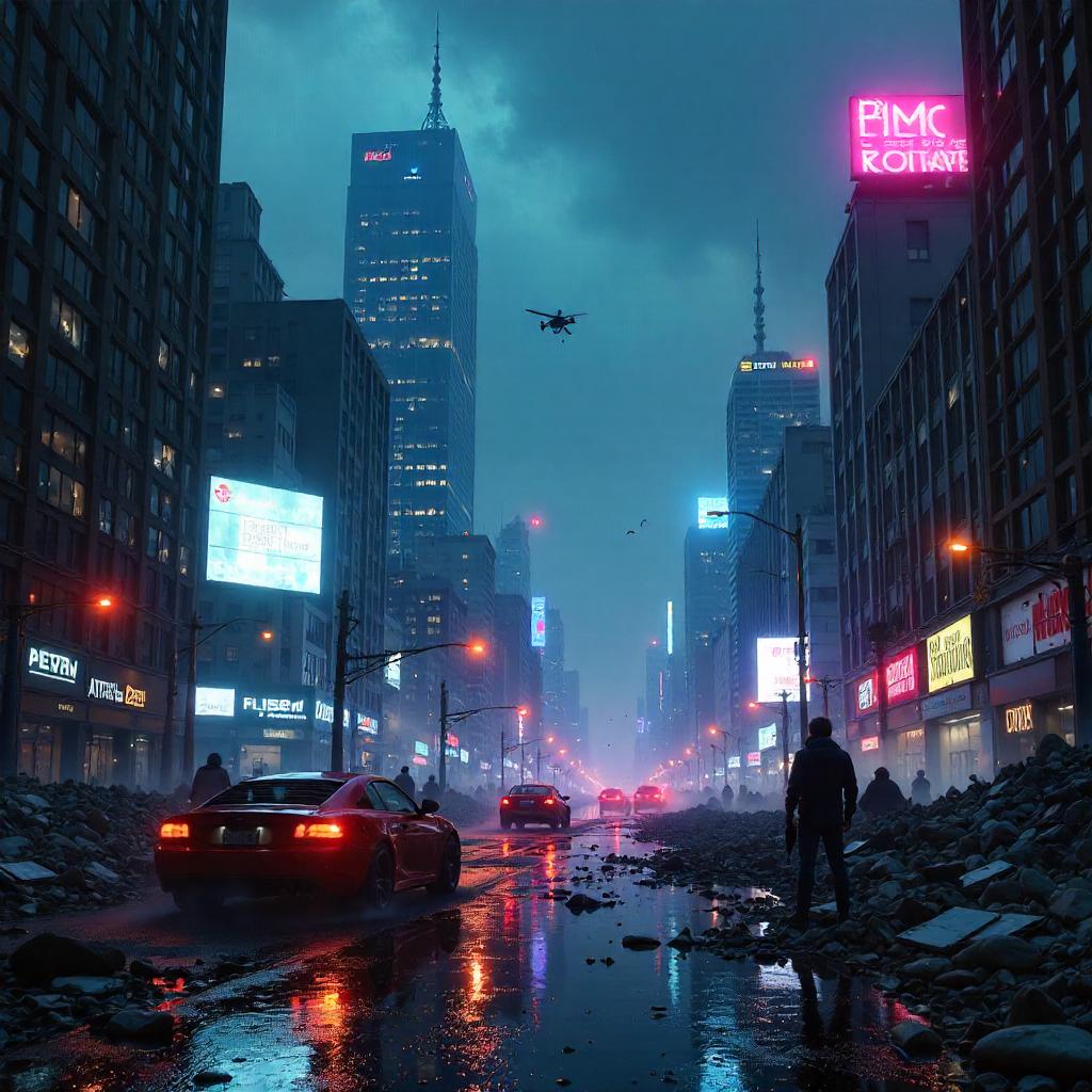 Ravaged Neon City: Earthquake in Ruins