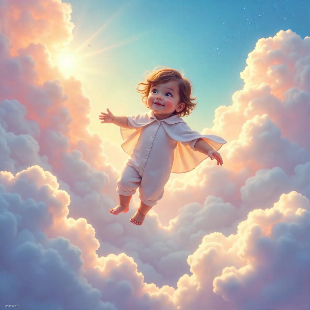 Floating Child in Dreamy Cloudscape – Concept Art