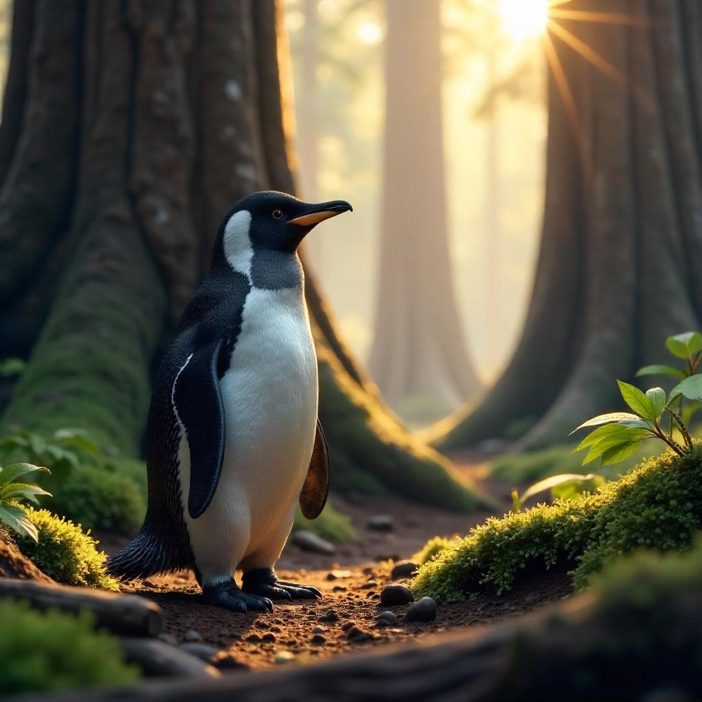 Penguin in a Redwood Forest - 3D Render