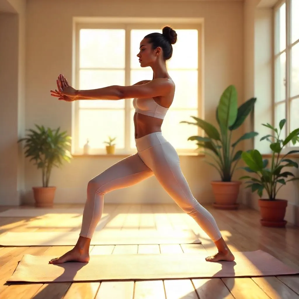 Confident White Woman in a Modern Yoga Studio