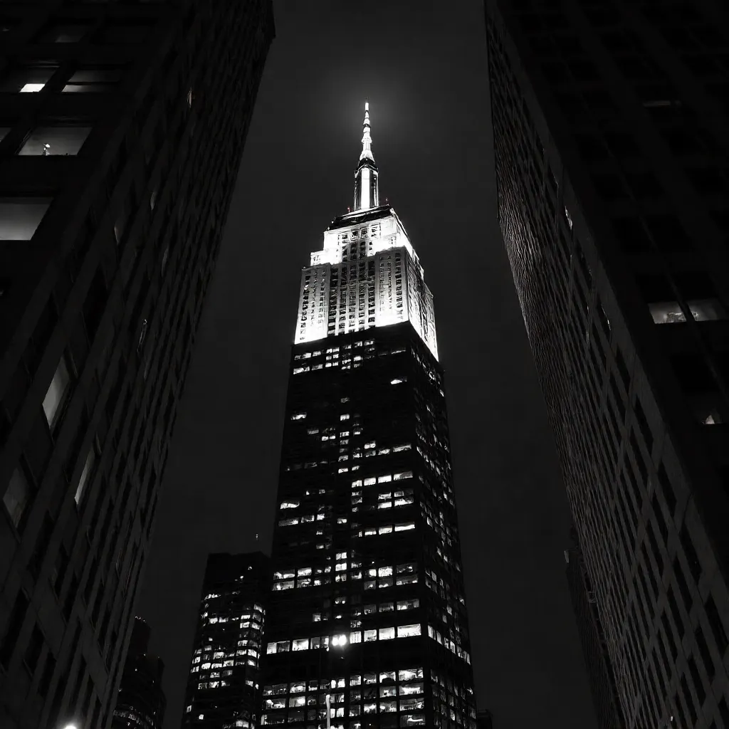Chiaroscuro Night: Bright Skyscraper Between Dark Towers