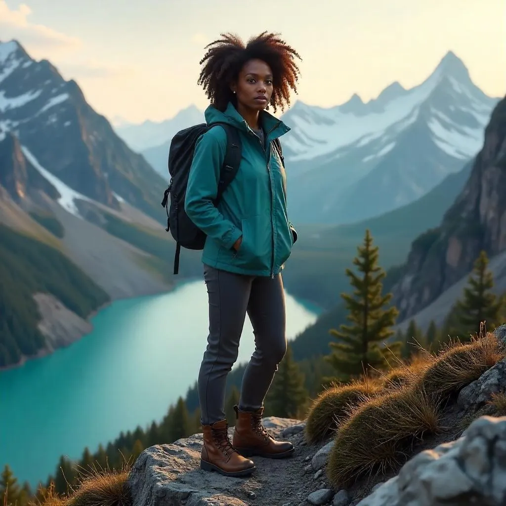 Photorealistic 3D Render: Black Woman on Alpine Ridge