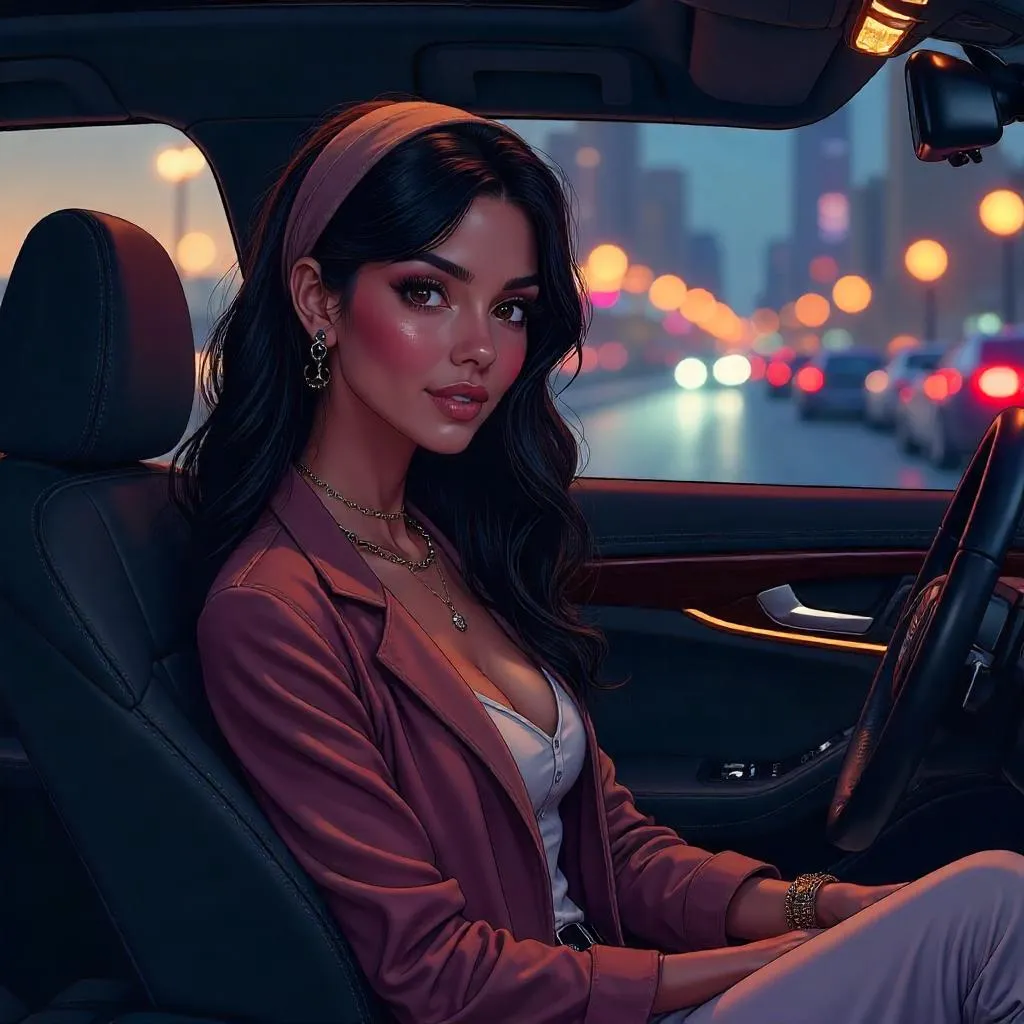 Cinematic Anime: Middle Eastern Woman in a Car