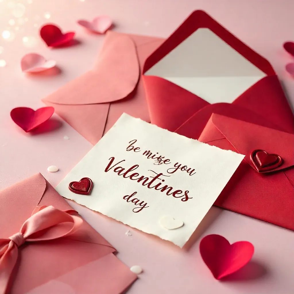 Romantic Envelopes on Pink Backdrop for Valentines Day