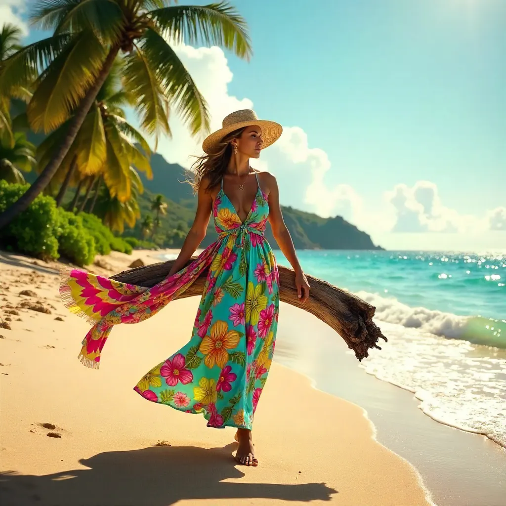 Vibrant Driftwood Walk on a Tropical Beach