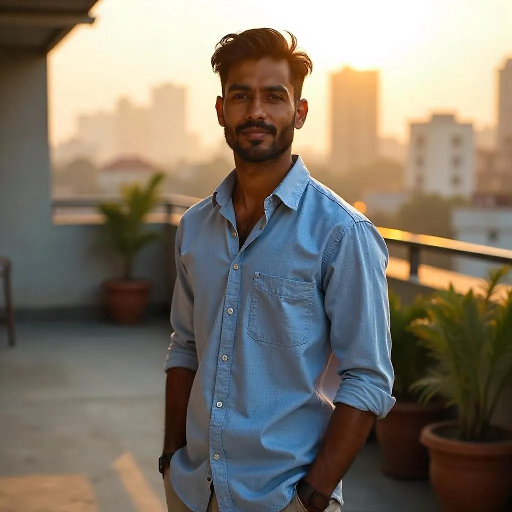 Golden Hour Portrait on a Rooftop Terrace