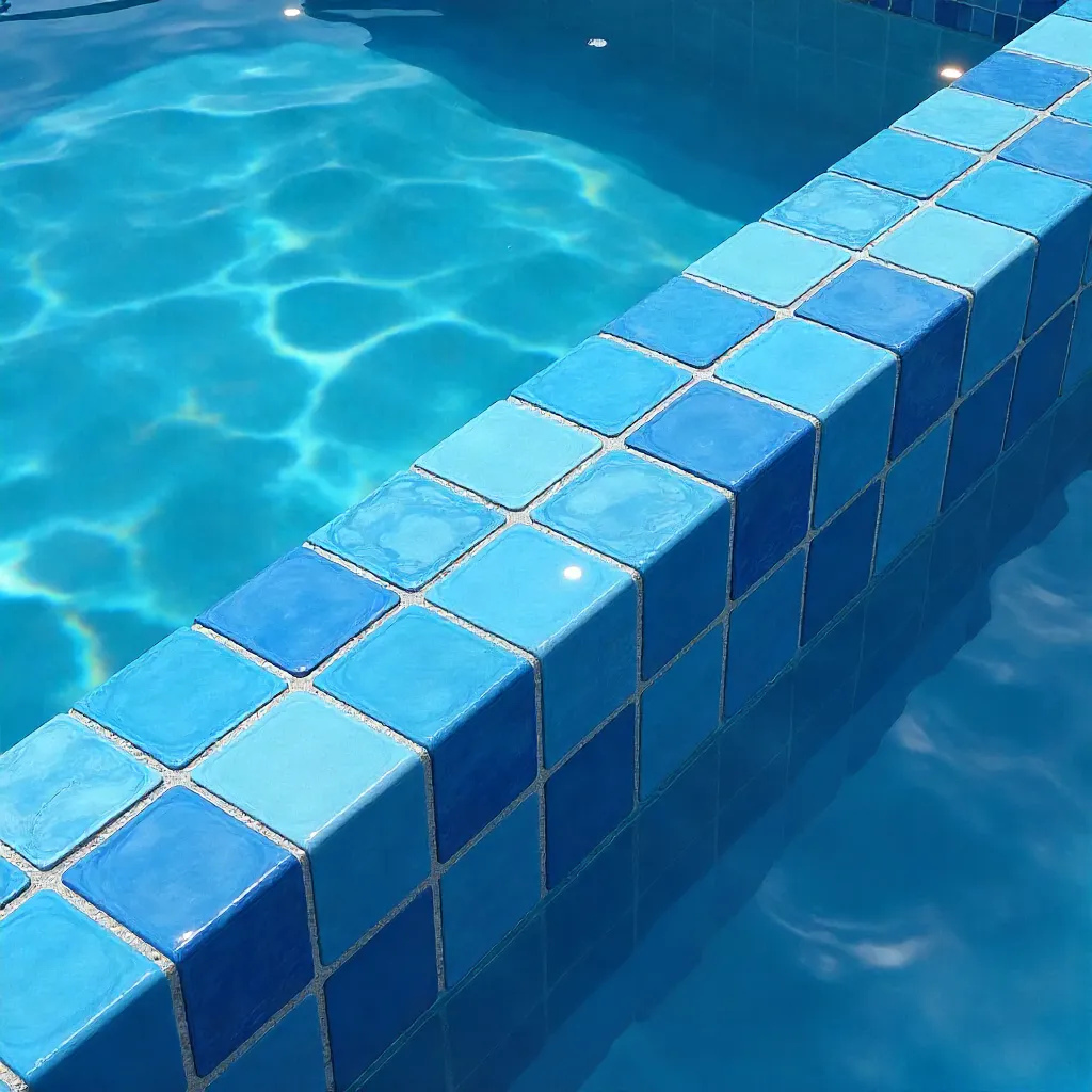 Calming Minimal Blue Tile Pool Edge with Ripples