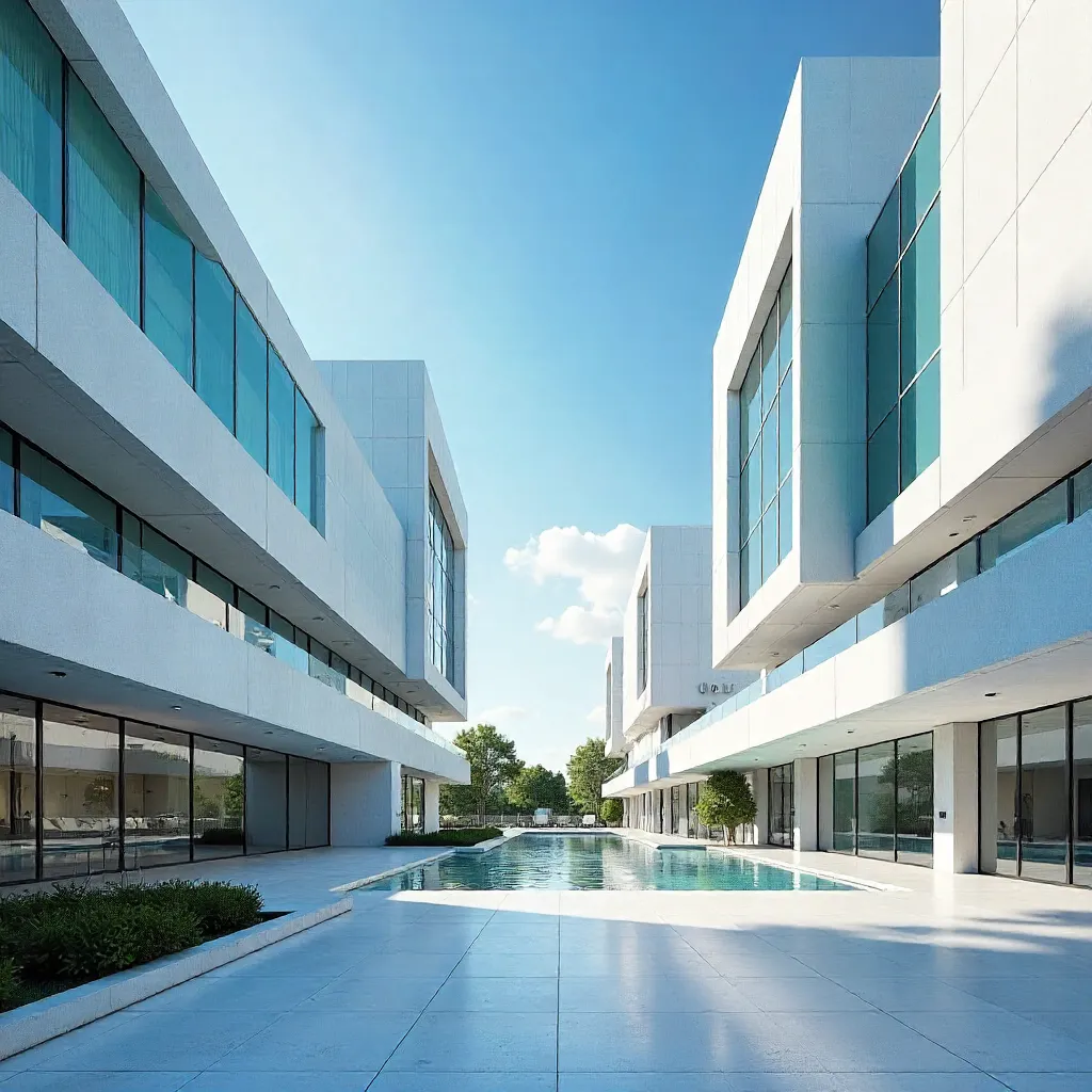 Sleek Contemporary Architecture Against a Vibrant Sky