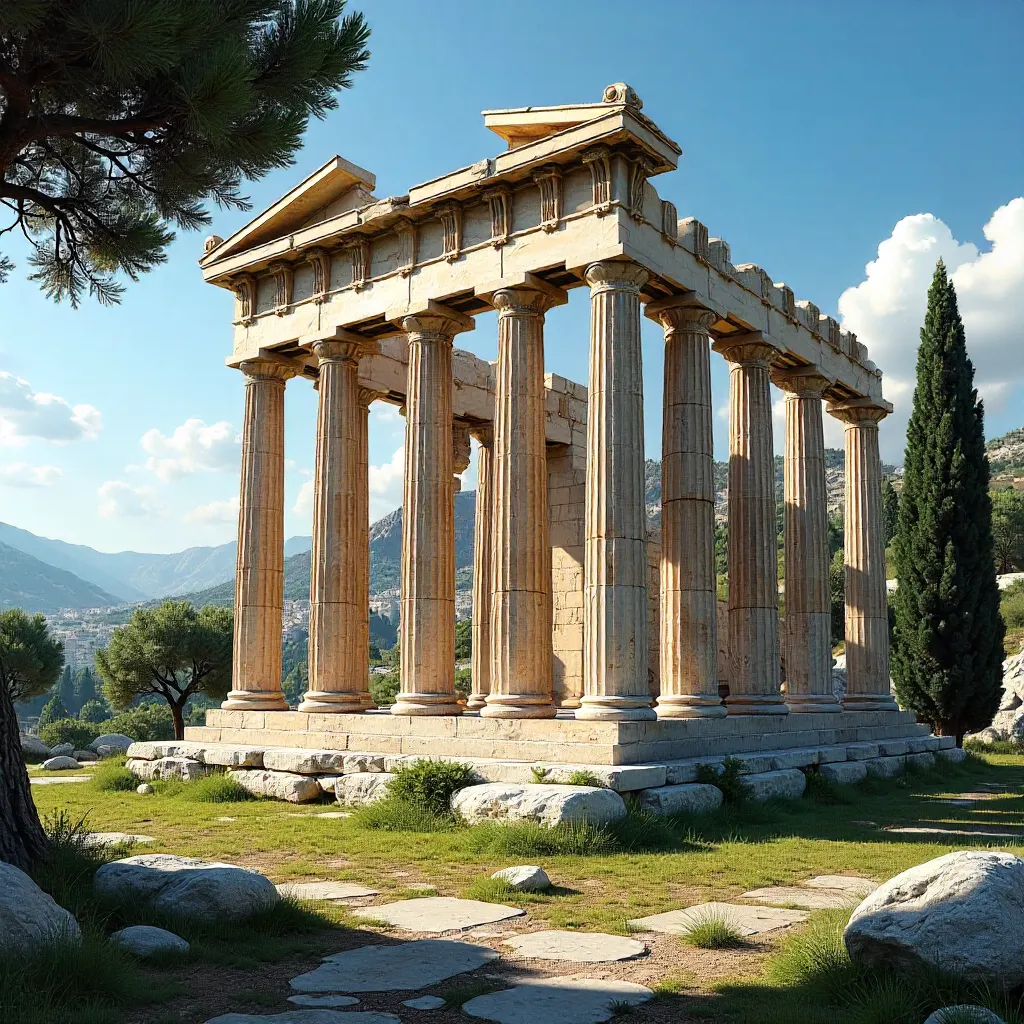Ancient Temple Amid Trees in Athens